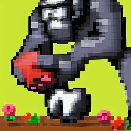 Prompt: a giant gorilla getting punched by an ant, pixel art,