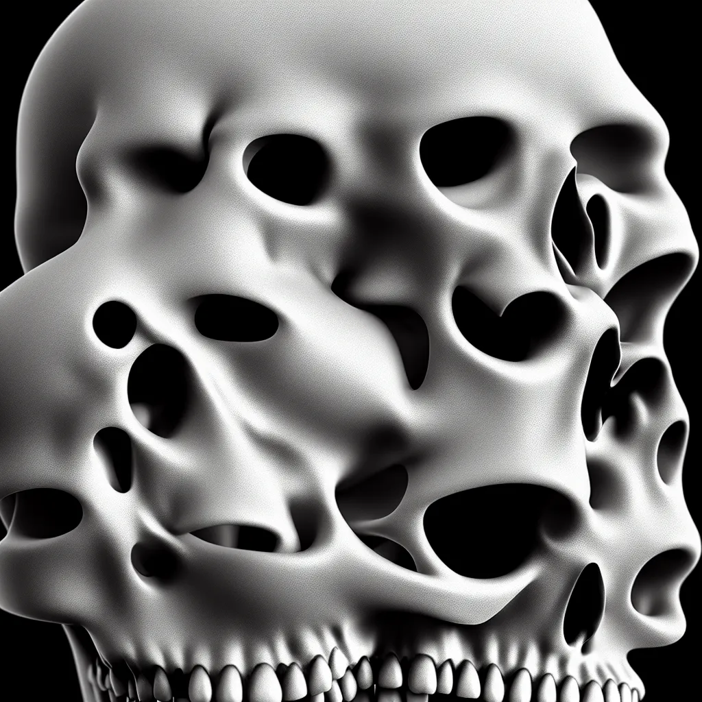 Prompt: black and white light 3D geometry, skull, matte bright highly detailed, poetic, 3D render, digital art, octane render, 8K artistic photography, photo-realistic, by Dora Maar