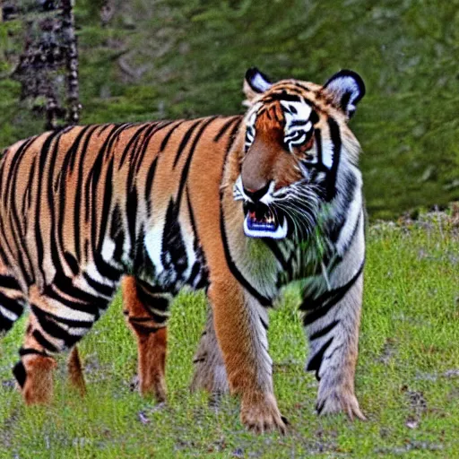 Image similar to photo of hybrid between moose and saber toothed tiger