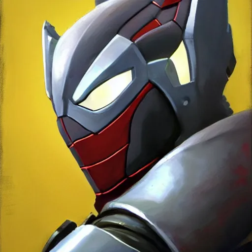 Image similar to greg manchess portrait painting of armored spiderman ultraman grey fox from metal gear cyborg gay japanese - american hybrid as overwatch character, medium shot, asymmetrical, profile picture, organic painting, sunny day, matte painting, bold shapes, hard edges, street art, trending on artstation, by huang guangjian and ail elvgren and sachin teng