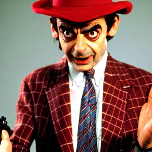 Prompt: Still of Mr Bean as Freddy Kreuger in Nightmare on Elm Street,