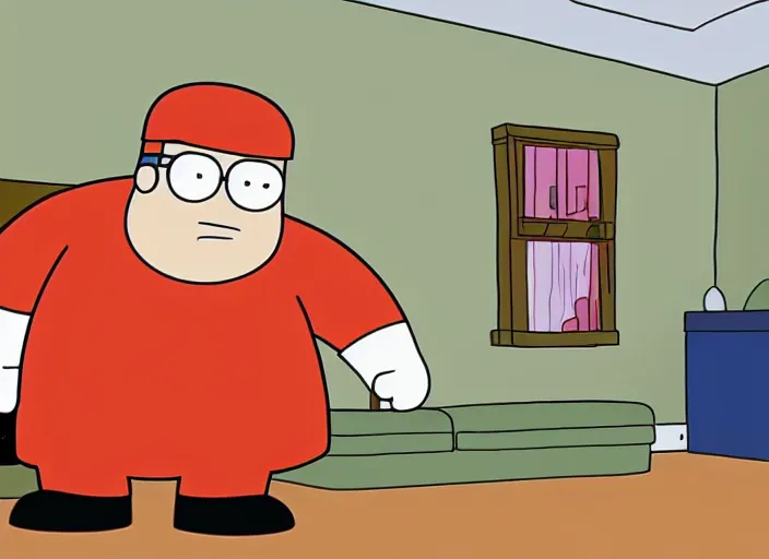 Prompt: peter griffin getting kicked in the face in his house, animation, sharp, still image