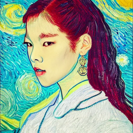 Prompt: portrait of lisa manoban of blackpink in the style of van gogh