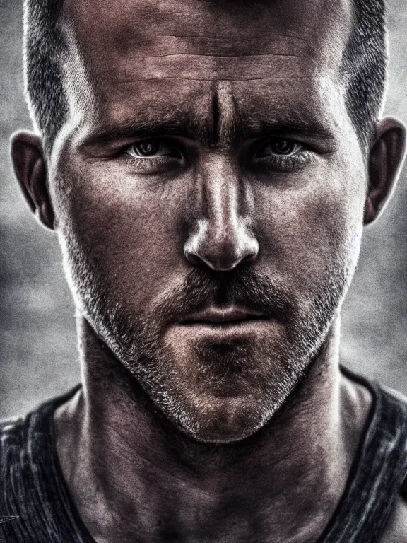 Image similar to portrait, ryan reynolds as batman, maskless, hyperrealism, moody lighting, intricate, 8 k