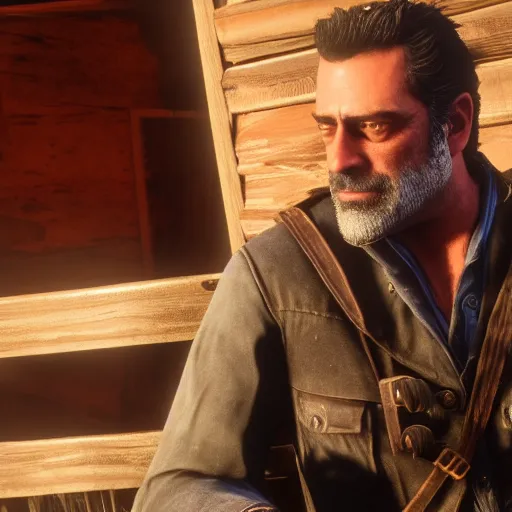 Prompt: Film still of Jeffrey Dean Morgan, from Red Dead Redemption 2 (2018 video game)