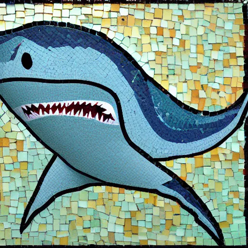 Prompt: impressionist mosaic of shark eating squid