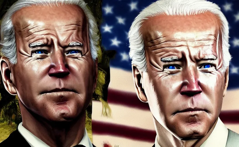 Prompt: joe biden in skyrim, a photorealistic painting