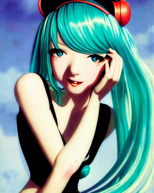 Image similar to Hatsune Miku by Gil Elvgren