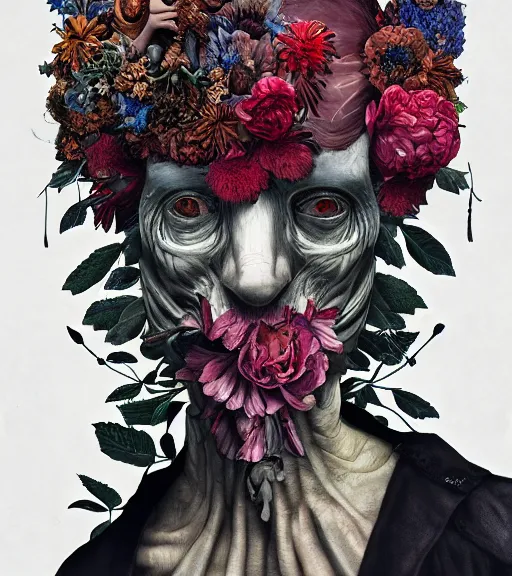 Prompt: portrait, nightmare anomalies, flowers by dariusz zawadzki, kenneth blom, mental alchemy, james jean, pablo amaringo, naudline pierre, contemporary art, hyper detailed