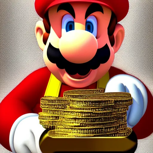 Image similar to mario at the casino, gold coins, smoke, photo