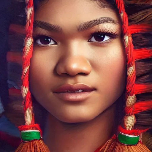 Prompt: a studio close up portrait of beautiful pretty cute zendaya wearing Assamese mekhela bihu dress, by Stanley Artgerm Lau, WLOP, Rossdraws, James Jean, Andrei Riabovitchev, Marc Simonetti, Yoshitaka Amano, ArtStation, CGSociety, Full body shot