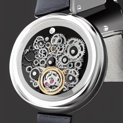 Prompt: a watch with an infinity mirror as a face and a lot of gears