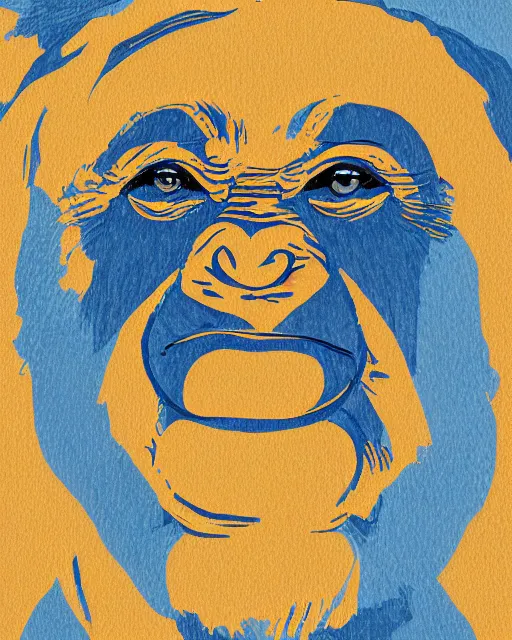 Prompt: gold, blue, illustration of a chimpanzee, 8 k, 8 5 mm f 1. 8