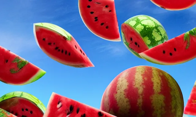 Prompt: watermelons floating in the sky