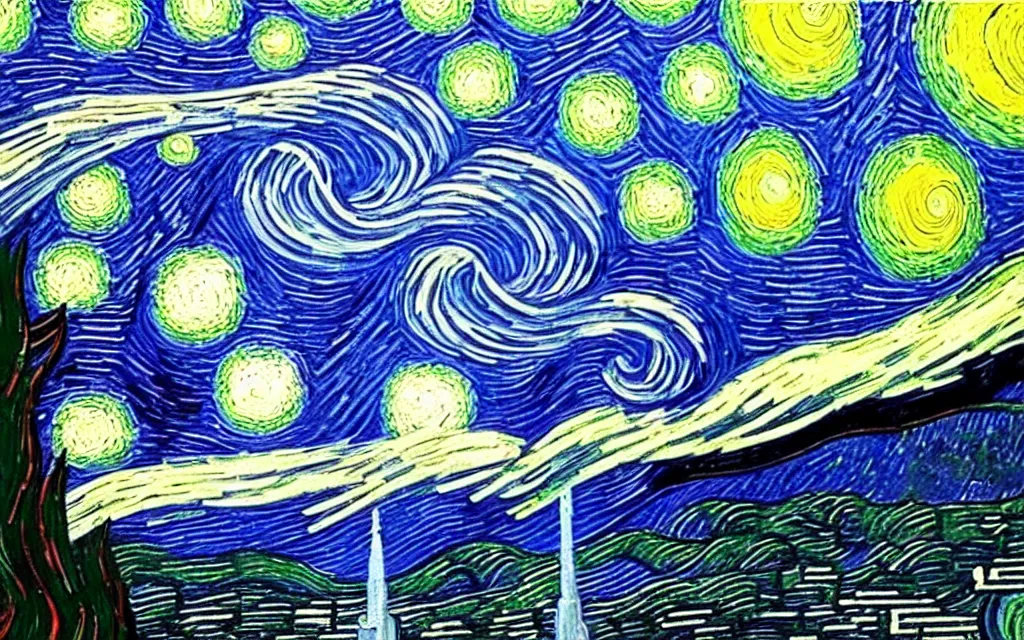 Image similar to star wars logo in the sky of the starry night by van gogh high details