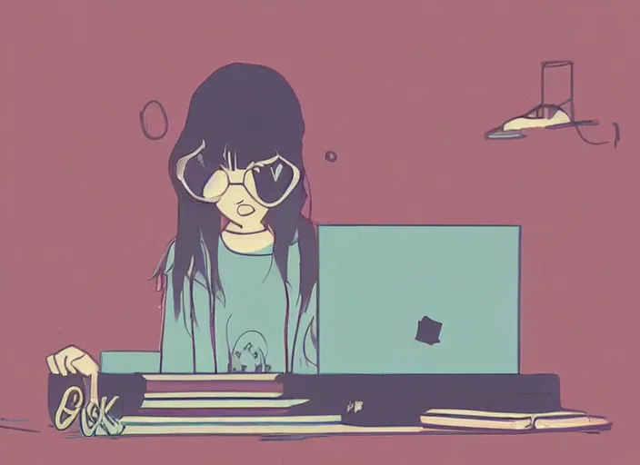 Prompt: lo - fi hip - hop girl, chill beats to relax and study to