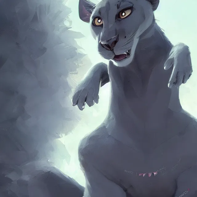 Image similar to a beautiful painting of a cute anthropomorphic gray panther fursona. disney character design by cory loftis, fenghua zhong, ryohei hase, ismail inceoglu and ruan jia. artstation, volumetric light, detailed, photorealistic, rendered in octane