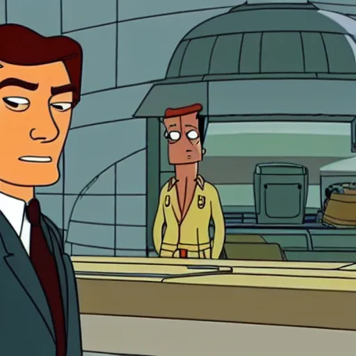 Image similar to film still of alain delon in futurama ( 1 9 9 9 ), animated serie