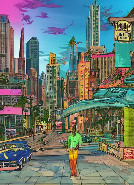 Prompt: highly detailed city gta vice city art,, fantasy art by stephen bliss