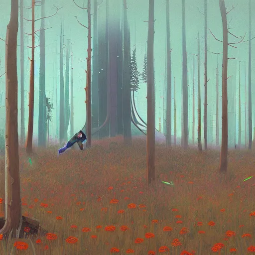 Image similar to breath of the wild, simon stalenhag, forest