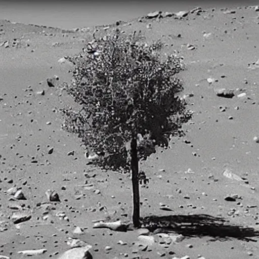 Image similar to footage of a small tree in the middle of mars.