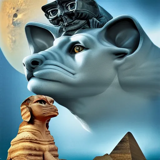 Image similar to hyperrealistic futuristic highly detailed chimera and sphinx on the mars sharp focus in the style of modern art deco and retro 8 k