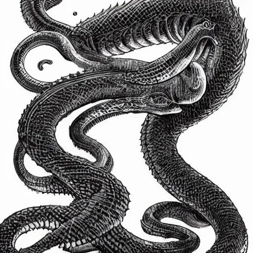 Prompt: a naga, serpent lower torso, kentaro miura art style