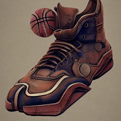 Image similar to basketball sneaker concept art, steampunk, sharp focus, illustration, concept art by tooth wu