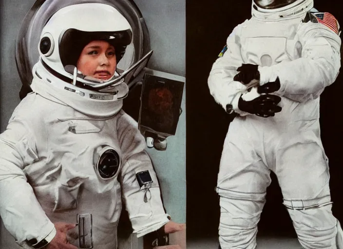 Prompt: sci - fi astronaut suit and helmet, retro futuristic, by norman rockwell and dieter rams