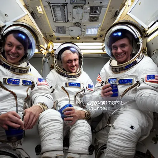 Image similar to astronauts in spacestation getting coffee