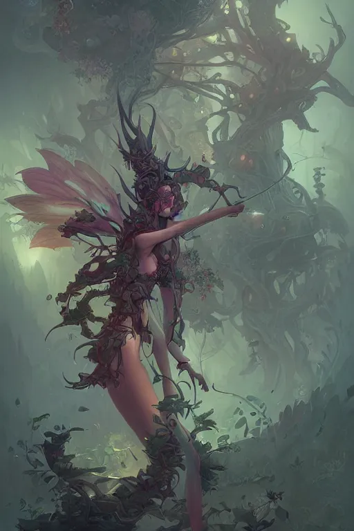 Image similar to book cover | plant fairy | digital painting | highly detailed | ultra realistic | dark fantasy | vivid colors | cinematic atmosphere | hyper detailed | peter mohrbacher