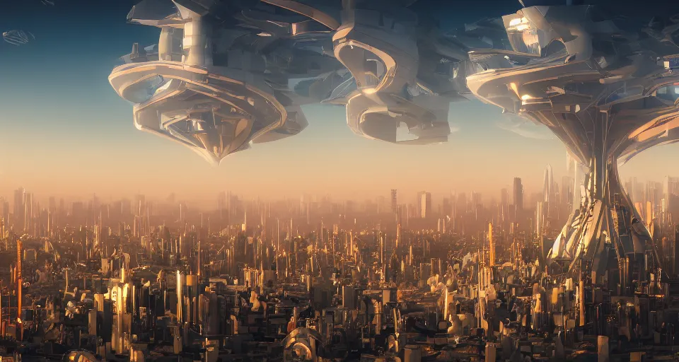 Image similar to view on futuristic city in the horizon, in style of fairycore, detailed, sharp, 8 k