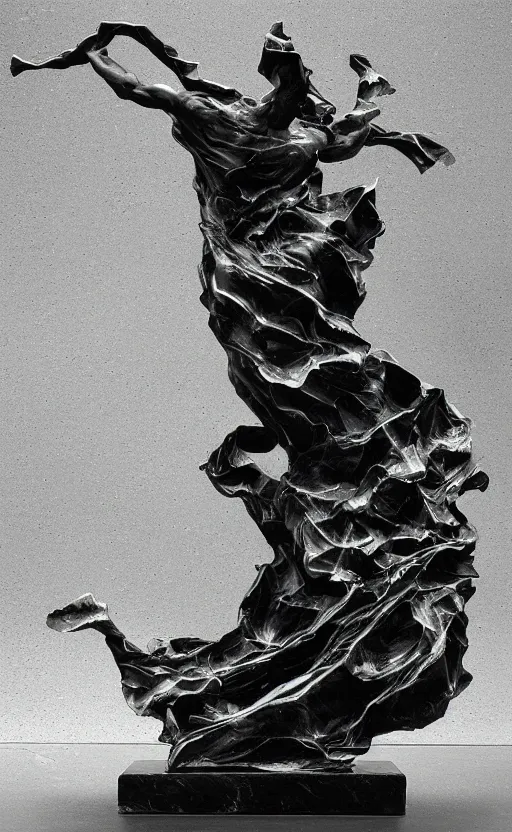 Prompt: lightning bolt black marble sculpture by gustave dore