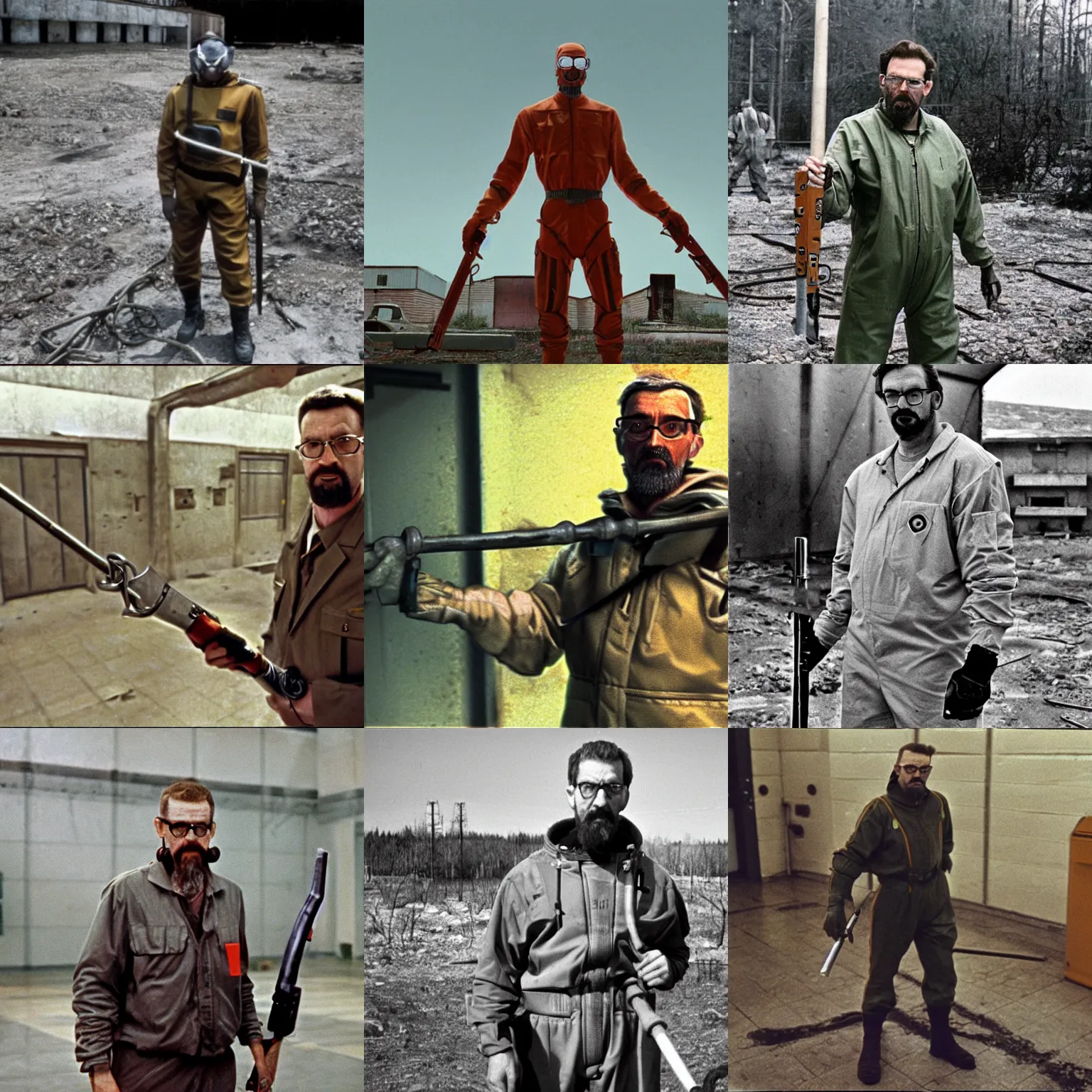 Prompt: gordon freeman in hev suit, holding a crowbar, chernobyl, 1 9 8 9, ussr, half - life, s. t. a. l. k. e. r