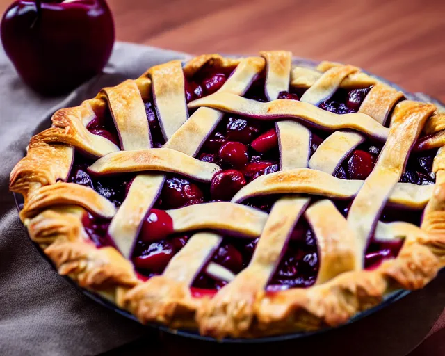 Prompt: dslr food photograph of a cherry pie, 8 5 mm f 1. 4