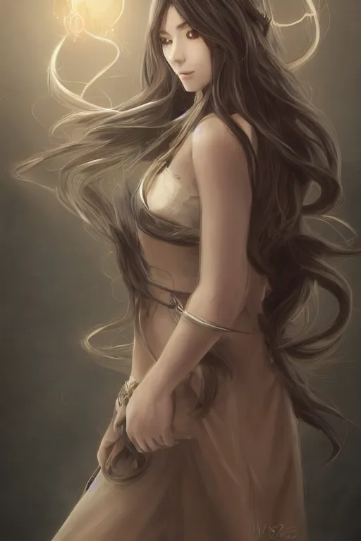 Image similar to A beautiful female cleric with long flowing hair by WLOP