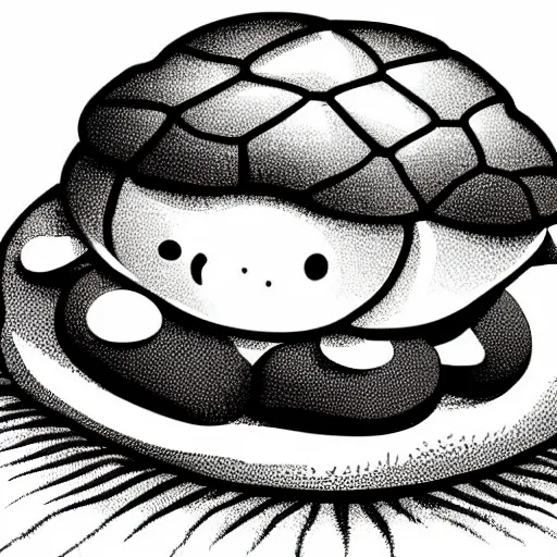 Image similar to storybook illustration of a turtle hamburger, storybook illustration, monochromatic