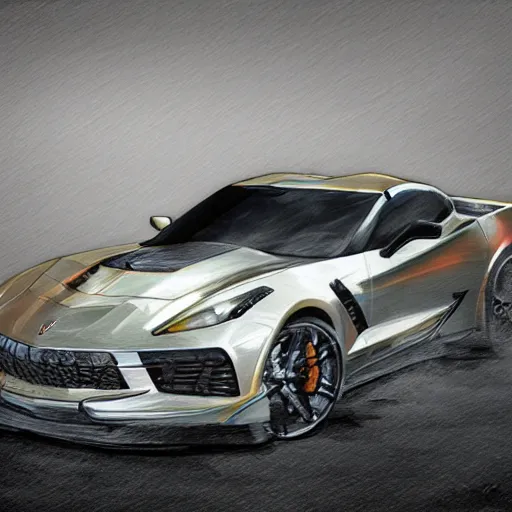 Image similar to portrait of a corvette champagne hybrid, digital art