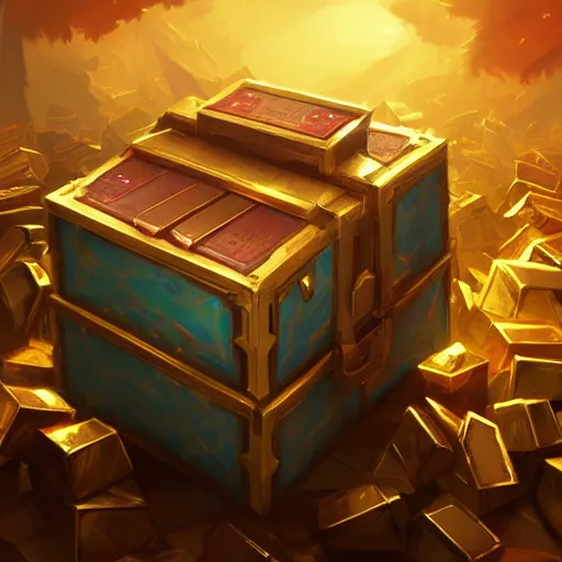 Prompt: epic chest filled with gold on solid background, hyperdetailed photorealism by greg rutkowski, rich contrast of colors, 1 0 0 mega pixels, league of legends artwork