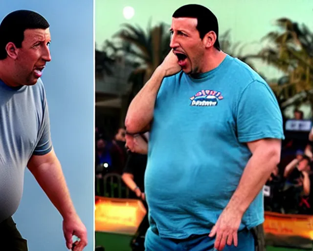 Image similar to fat gamer adam sandler wearing gamer shorts. the angel is flying.