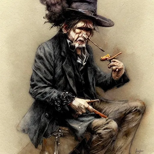 Image similar to ( ( ( ( ( van helping smoking a cigar, gothic, dark. muted colors. ) ) ) ) ) by jean - baptiste monge!!!!!!!!!!!!!!!!!!!!!!!!!!!