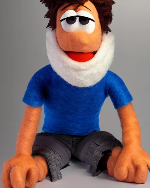 Image similar to twitch streamer adin ross as a muppet. highly detailed felt. hyper real photo. 4 k.