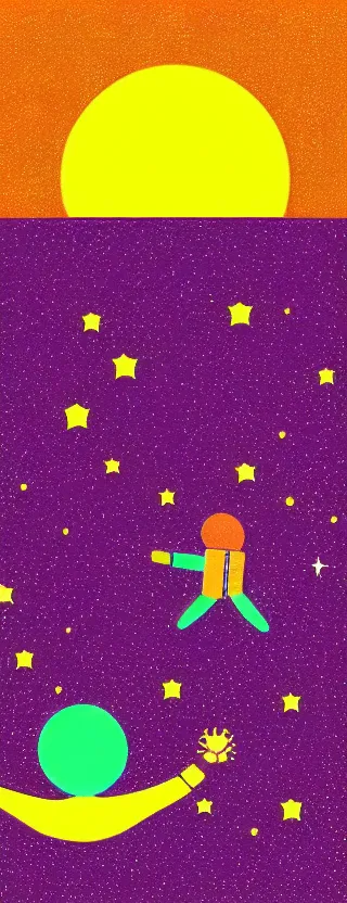Prompt: “ person floating in space, in the style of kurzgesagt ”