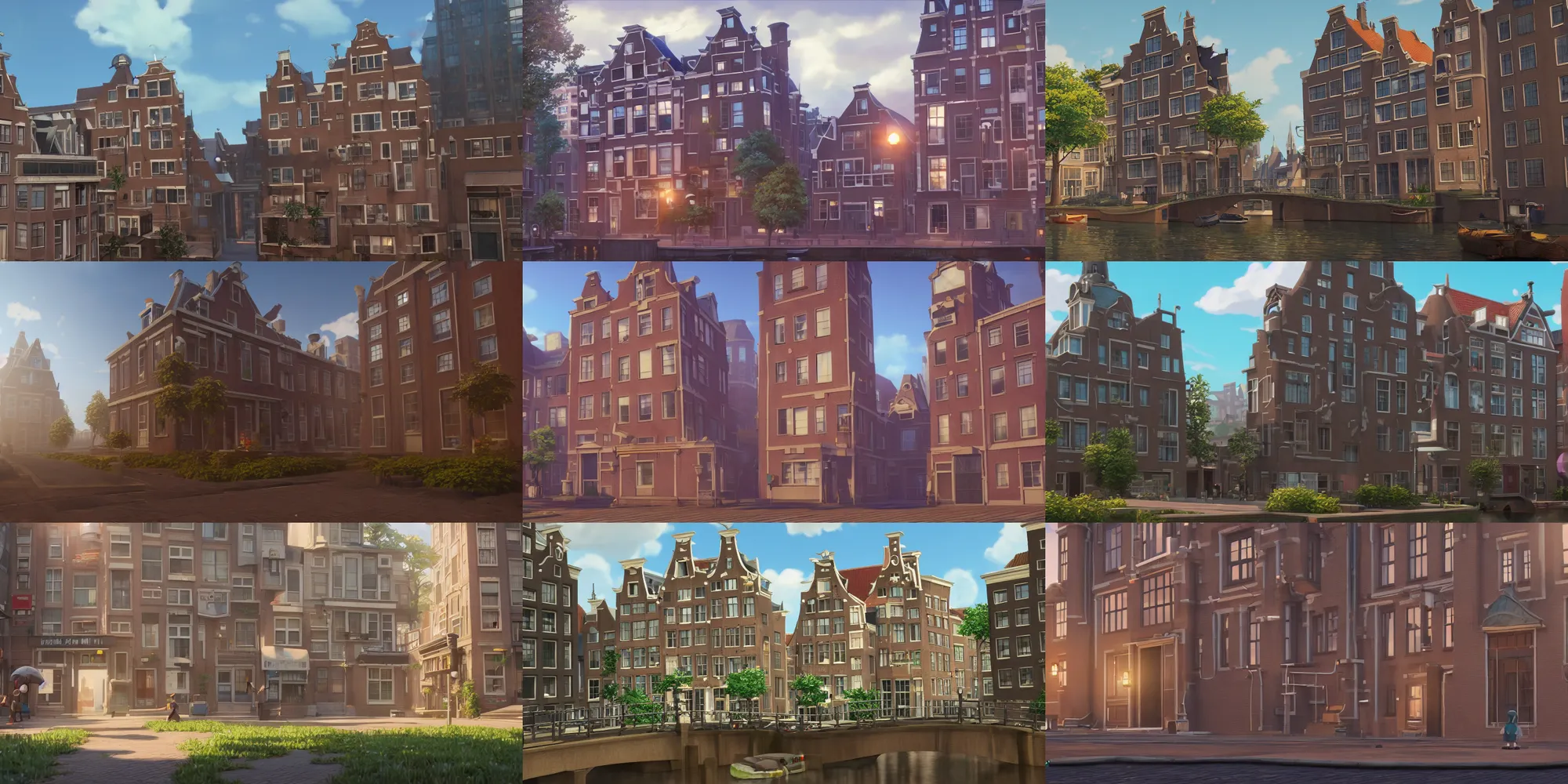 Prompt: a wholesome animation key shot of a building in amsterdam, studio ghibli, pixar and disney animation, sharp, rendered in unreal engine 5, anime key art by greg rutkowski, bloom, dramatic lighting
