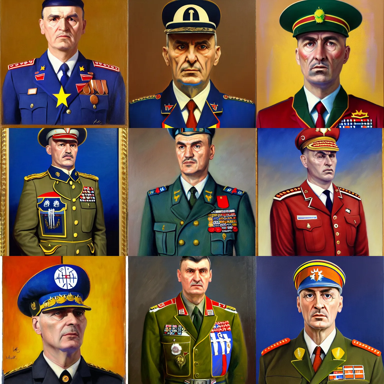 Prompt: official portrait of yugoslavian dictator, nikola jocic, 1 9 6 1, in military uniform, uniform inspired by denver nuggets, oil on canvas by william sidney mount, national archives, trending on artstation