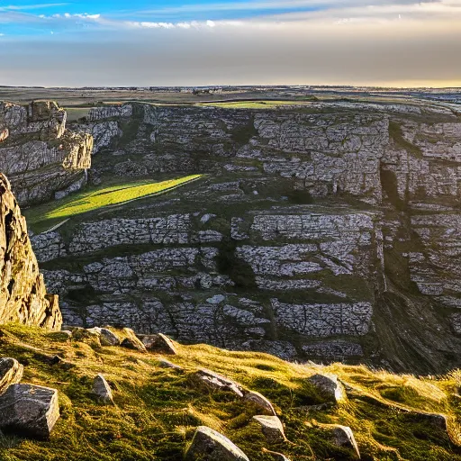 Image similar to almscliff crag in leeds england 8k highly detailed photograph, award winning, beautiful lighting, daytime view