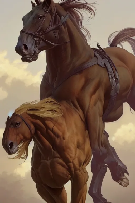 Image similar to an enormously muscular anthro horse male at a research facility donned in alternative clothes, furaffinity, highly detailed, digital painting, artstation, concept art, sharp smooth focus, illustration, art by artgerm and greg rutkowski and alphonse mucha