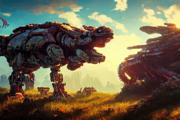 Image similar to shellsnapper machine mecanical creature robot of horizon forbidden west horizon zero dawn radiating a glowing aura global illumination ray tracing hdr fanart arstation by ian pesty and alena aenami artworks in 4 k