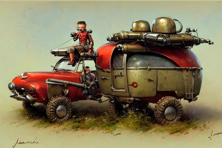 Prompt: adventurer ( ( ( ( ( 1 9 5 0 s retro future robot android mouse wagon rv offroad robot. muted colors. ) ) ) ) ) by jean baptiste monge!!!!!!!!!!!!!!!!!!!!!!!!! chrome red