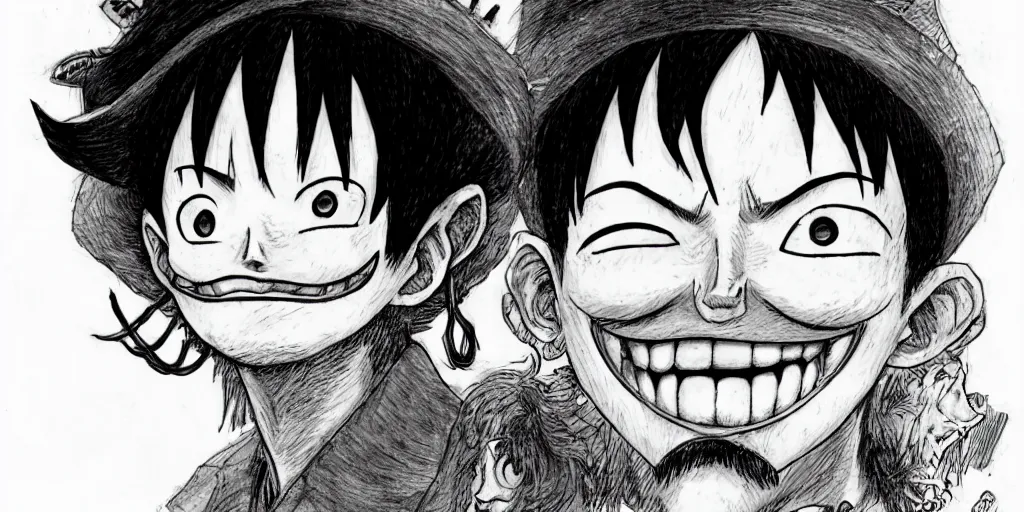 Image similar to [ luffy mustache ] ( by kim jung gi ) ( by kentaro miura )